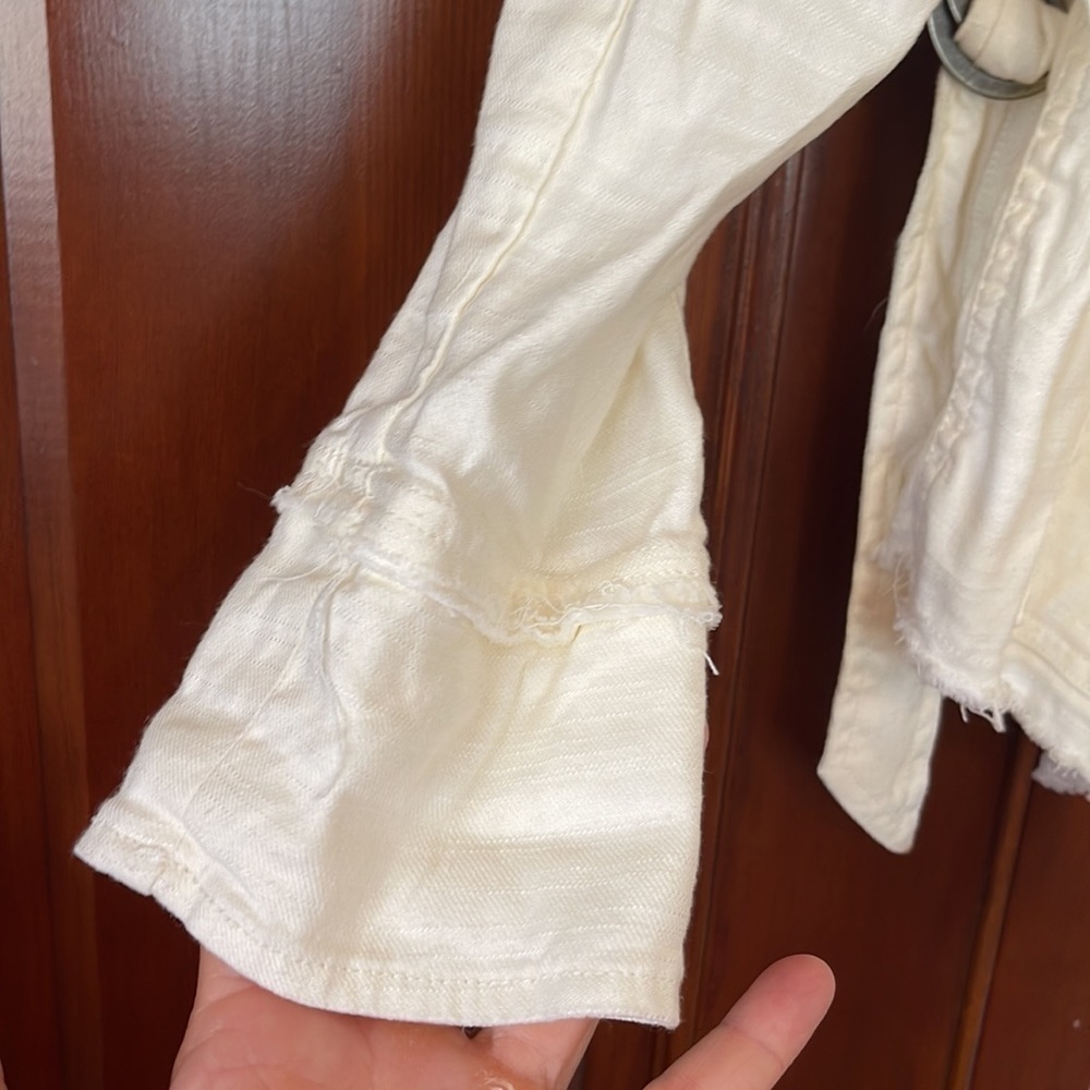 Free people, raw edge, asymmetrical, open front side, belted jacket - Picture 5 of 7